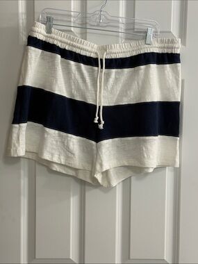 Striped Drawstring Athletic Shorts - White & Navy NWT